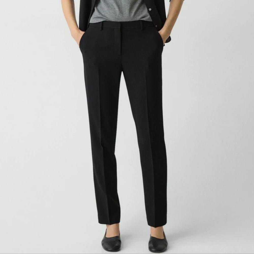 Theory Treeca 2b Modern Crepe Straight Pants Suit Black Size 2 Length 28" EUC - Picture 1 of 14